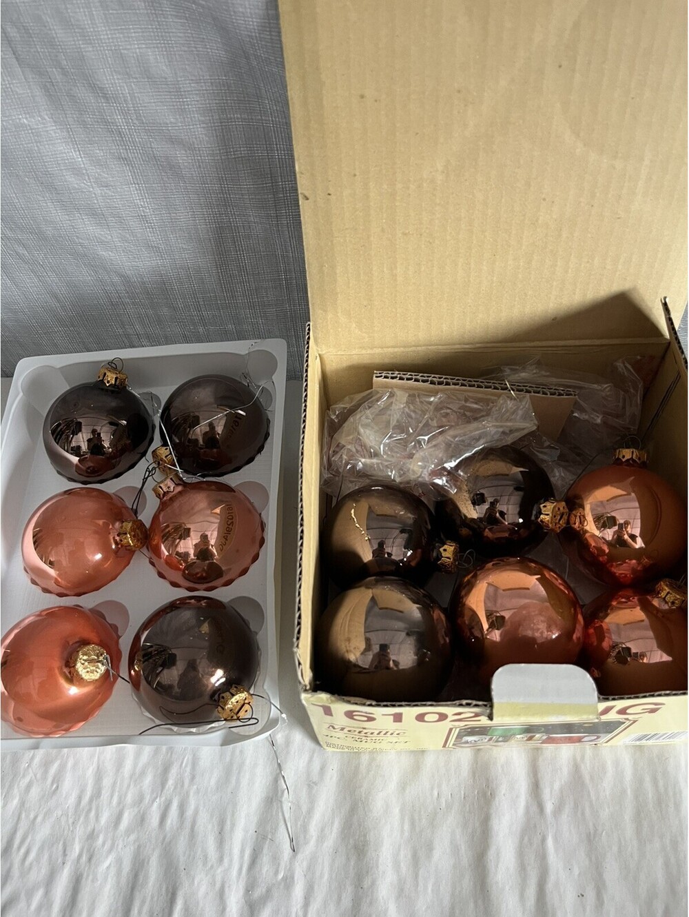 2 pk of Vintage Rauch Victoria Collection Christmas glass Ornaments brown pink